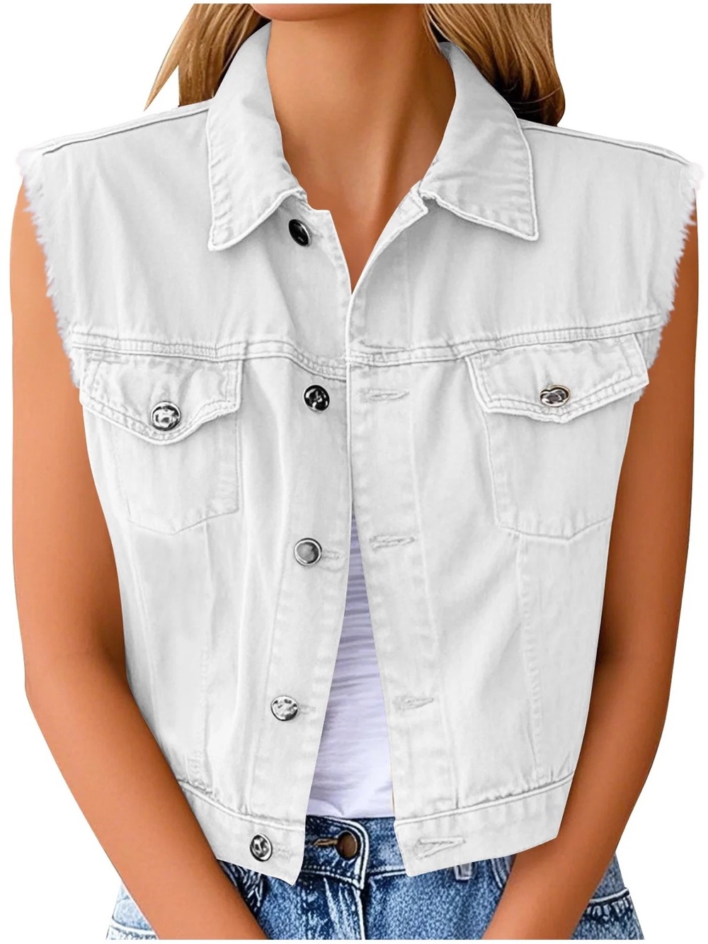 RUE21 White/Pale blue Sleeveless Denim Vest Jacket